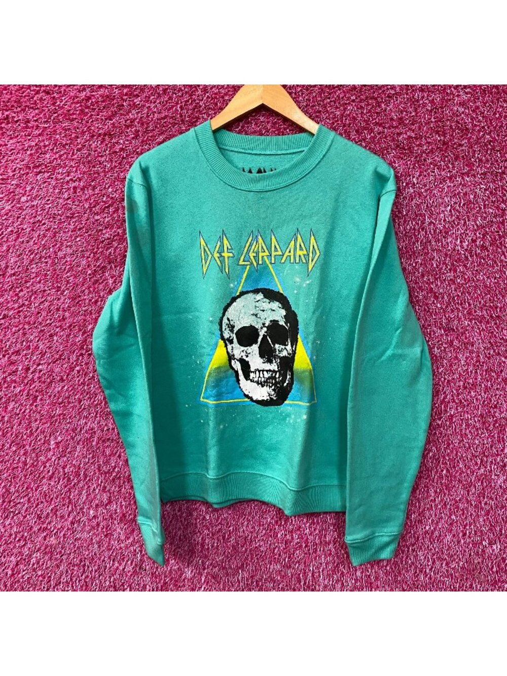 Def Leppard Skull Crew Neck Teal Sweatshirt Medium